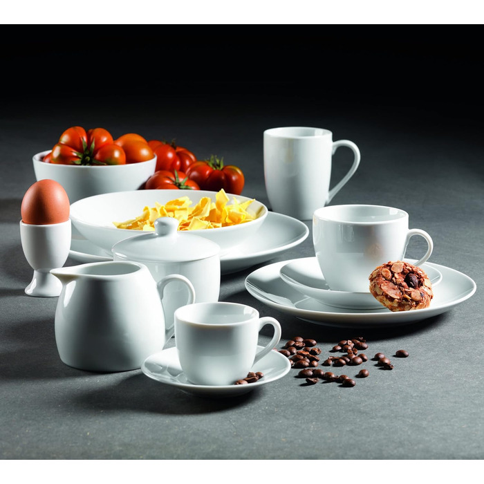 Серия Alesia, фарфоровый комбинированный сервиз 62 предмета, базовая посуда на 6 персон, идеальный стартовый набор, белый