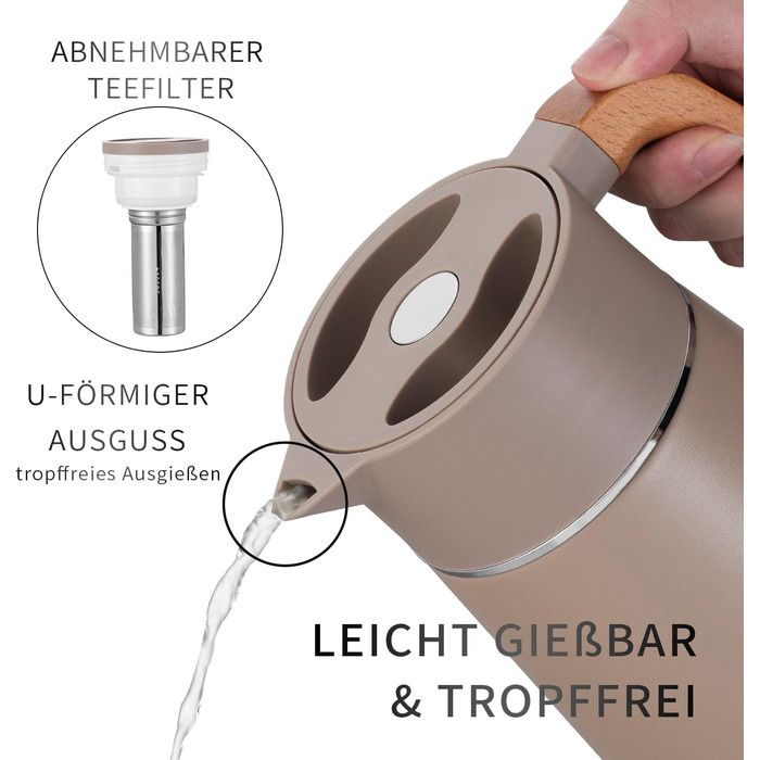 Термоглечик з чайним фільтром 1,5 л, хакі VETIN