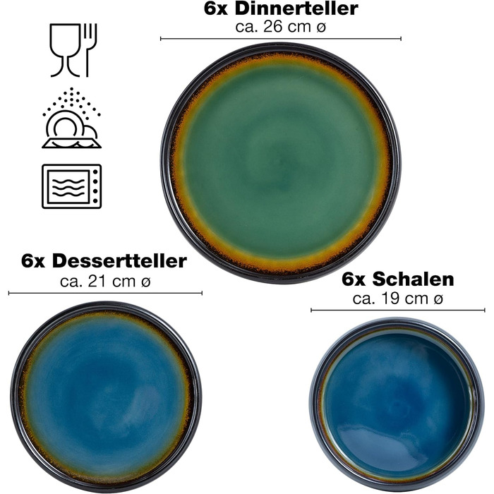 Набір посуду з кераміки Moritz & Moritz SOLID з 18 предметів 6 персон набір посуду з 6 обідніх, маленьких, глибоких тарілок набір посуду з 18 предметів