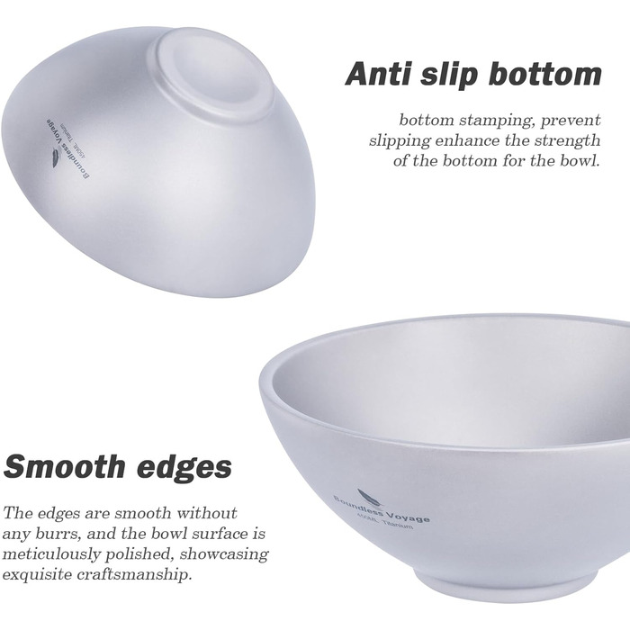 Безграничный Вояж Титановая Чаша С Двойными Стенками Для Взрослых Детей На Открытом Воздухе Кемпинг Посуда На Открытом Воздухе Миска Титановый Рис Миска (450мл-ti15148b.)