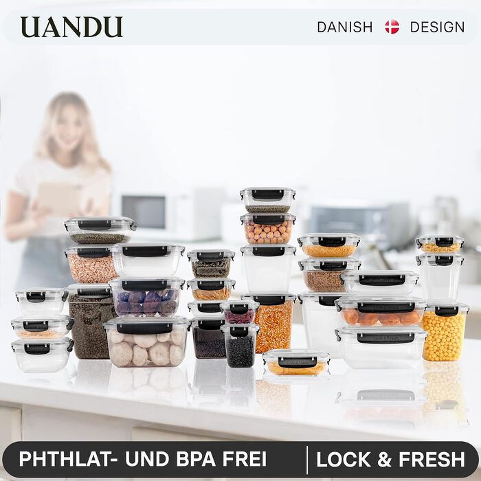 Набір банок для зберігання uandu Lock & Fresh 16, контейнери для зберігання харчових продуктів з кришками для харчових продуктів, мікрохвильова піч і морозильна камера, банки для зберігання з кришками, ящик для зберігання кухонний, банки для зберігання ге