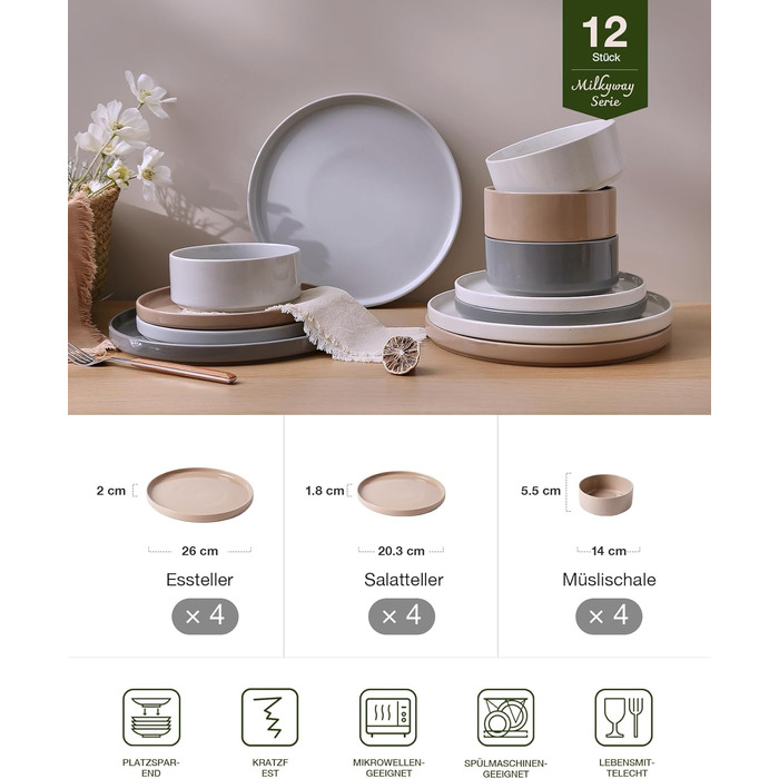 Набір посуду Richmount Nebula для 6 осіб, набір тарілок та мисок із 18 предметів, набір посуду з крапчастої кераміки, можна мити в мікрохвильовій печі та посудомийній машині, сервіз Nebula для 6 осіб (різнокольоровий, сервіз Nebula для 4 осіб)