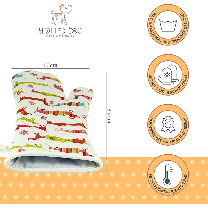 Набір з 2 рукавичок для духовки 35 х 17 см, різнокольоровий SPOTTED DOG GIFT COMPANY