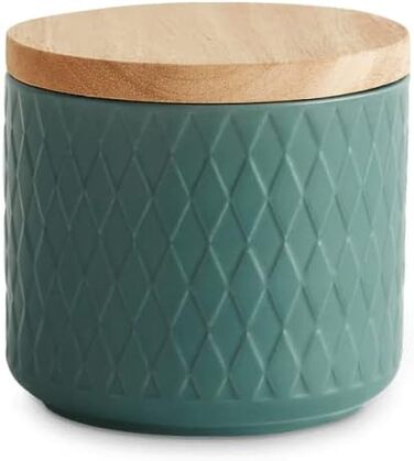 Керамічні банки для зберігання SPRINGLANE з дерев'яною кришкою м'ята, гумова дерев'яна кришка, ящики для зберігання, ящики для зберігання їжі - ( темно-зелений 10x9 см)