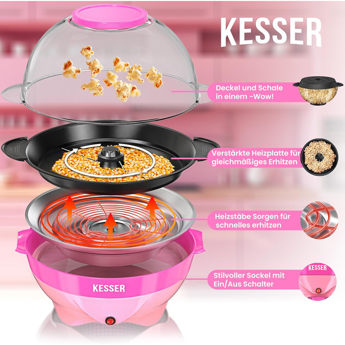 Машина для попкорна 5,5л, 800 Вт розовая KESSER