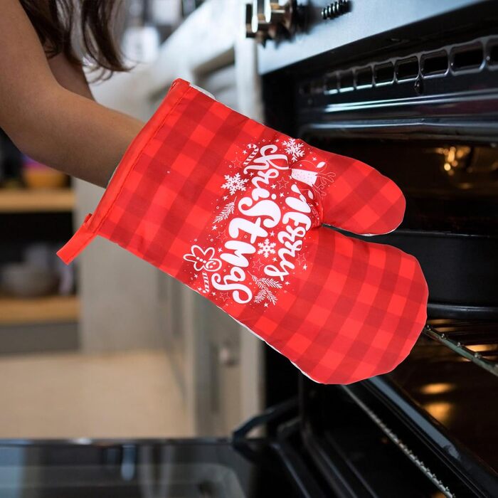 Різдвяний набір з 2 прихваток та 2 рукавичок для духовки, 4 предмети, червоний Cabilock