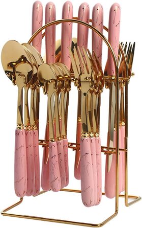 Набір столових приборів з 24 предметів, на 6 осіб, рожевий Justup