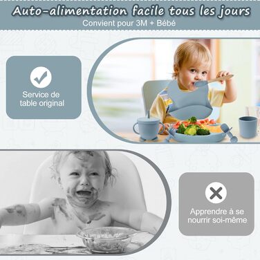 Набір дитячого посуду із силікону, 12 предметів, синій CUBTEM