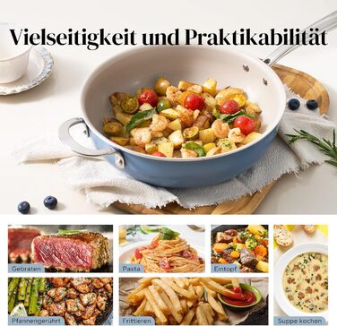 Сковорода с керамическим покрытием и стеклянной крышкой 28 см, синяя Redchef