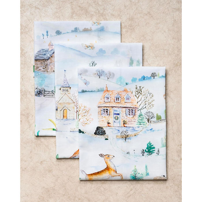 Набір з 3 багатоцільових кухонних рушників Maison d&39 Hermine Rural Christmas, 100 бавовна Барні рушники День подяки/Різдво (50 см x 70 см) (27 - Snowy World)