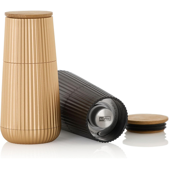 В рельефном дизайне, черно-белый, с керамической шлифовальной машиной CeraCut (черный, золотой), 150 Set Pepper and Salt Mill Scape