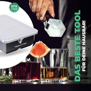 Запатентована кругла форма для льоду Neighbour&39s Friend, 2 шт. - XXL форма для льоду для віскі, рому та коктейлів - 12 кубиків льоду - міцна платиновий силіконова форма для льоду, придатна для миття в посудомийній машині (2 чорні форми для льоду)