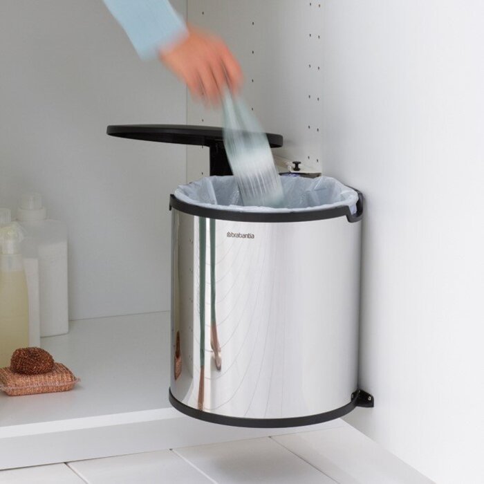 Вбудований сміттєвий бак 15 л глянсовий сталевий Built in Bin Brabantia