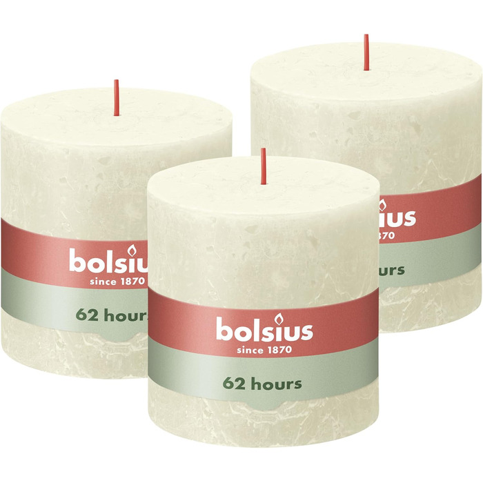 Свічка Bolsius Rustic Pillar XXL - 3 шт. и - 10 x 10 см - Декоративні побутові свічки - Час горіння 62 години - Без запаху - Містить натуральний рослинний віск - Без пальмової олії (слонова кістка)