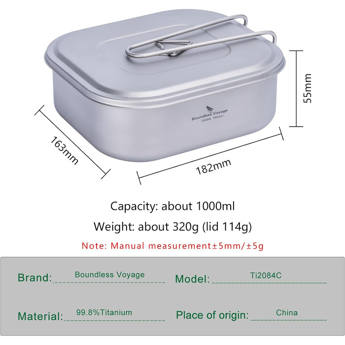 Титанова військова каструля для кемпінгу з кришкою та відкидною ручкою 1л. iBasingo