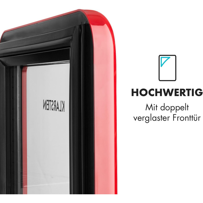 Міні-холодильник зі скляними дверцятами 48 л червоний Klarstein