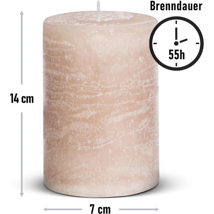 Набір із 4 свічок-стійок Brandsseller 7 x 10 см фарбовані та виготовлені з парафіну сільські свічки з тривалим часом горіння декоративні свічки для прикраси столу, Різдва та вечірок (7 x 14 см набір із 4 шт. , сіро-коричневого кольору)