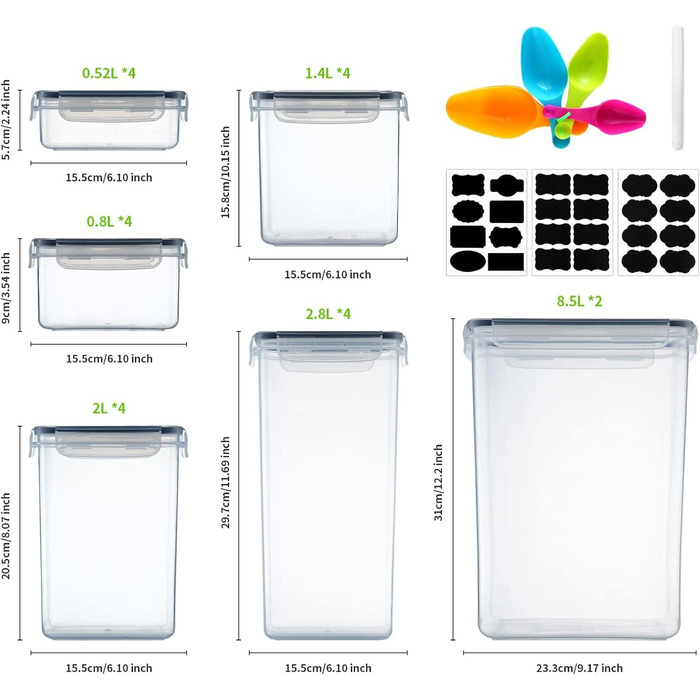Контейнери для зберігання продуктів Hibisaws, 12 предметів, з кришками, контейнери для заморожування, коробки для продуктів, без BPA та 100 герметичні, прозорі, 6 x 1 л та 6 x 0,5 л, коробки для приготування їжі, набір Tupperware (22)