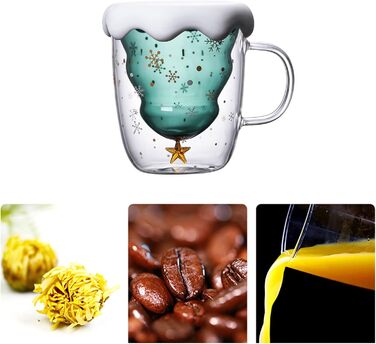 Милий різдвяний подарунок у вигляді кухля Syfunlv, різдвяні скляні чашки з подвійними стінками, кришкою та ложкою, чашка для еспресо, різдвяна чашка Грінча, склянки для чаю, чашка для молока, кавові чашки у формі ялинки (стиль 1)