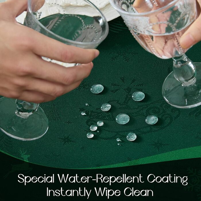 Маленька різдвяна скатертина Romanstile, яку можна прати та вона водовідштовхувальна, жакардові олені та ялинка, квадратна скатертина для журнального столика, святкова, подарункова ( 160 см, темно-зелена)