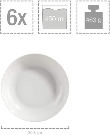 Столовий сервіз, білий, порцеляна (набір тарілок для супу 6 шт. на 6 персон) Sänger New Port