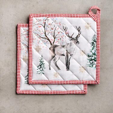 Рукавички для духовки Maison d&39 Hermine, підставки для каструль, 100 бавовна, термостійкі кухонні рукавички, рукавички для духовки (19 см x 33 см) та підставки для каструль (20 см x 20 см) для приготування їжі, Morzine - Рукавички для духовки на День по