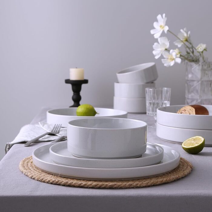 Набір посуду Richmount Nebula для 6 осіб, набір тарілок та мисок із 18 предметів, набір посуду з крапчастої кераміки, можна мити в мікрохвильовій печі та посудомийній машині, сервірування Nebula для 6 осіб (світло-сірий, сервірування Nebula для 4 осіб)