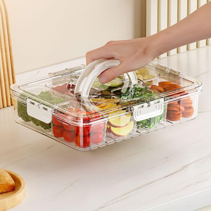 Сервірувальна тарілка для снеків, контейнер для солодощів та горіхів із пластику з кришкою з 8 відділеннями, тарілка для снеків з фруктами, коробка для зберігання десертів, спецій (прозора з 8 відділеннями)