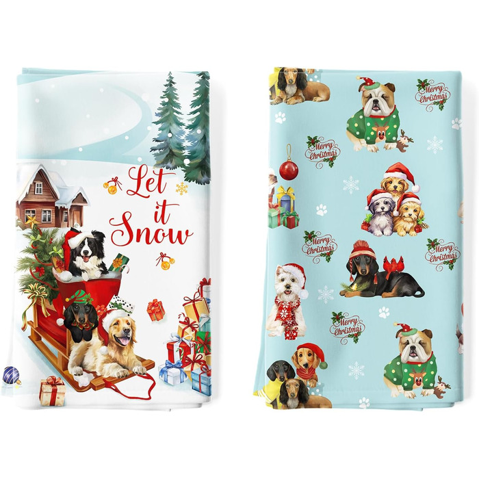 Набір з 4 кухонних рушників Arquiel Зимові різдвяні ялинки Різдвяні кухонні рушники Декоративні 100 бавовняні рушники для сушіння Абсорбуючі подарунки на свята Новосілля 48 см x 70 см (Різдвяні собачки, 48 см x 70 см, набір з 2 шт.)