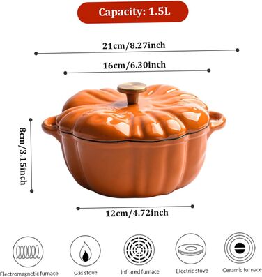 Емальована жаровня у формі гарбуза 1,5 л з кришкою, помаранчева SMELEYOU
