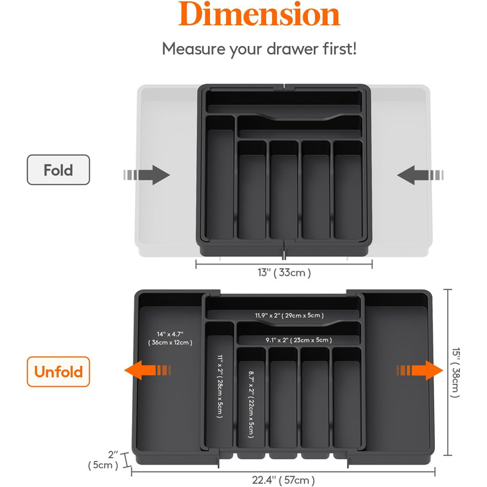 Органайзер для столових приборів 57 х 38 см для шухляд, 9 відділень, чорний Lifewit