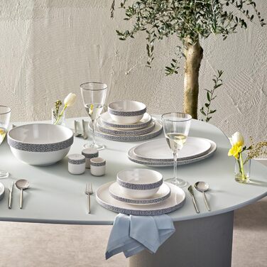 Набір кістяного посуду Karaca Streamline Fallon нового покоління, 59 предметів, 12 персон, новий кістяний обідній сервіз, виготовлення та дизайн, декоративний, натуральний, їдальня