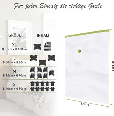 Вакуумні пакети для закочування - 10 шт. у 3 розмірах - Практичні компресійні мішки - Багаторазові сумки для зберігання в подорожах - без пилососа (6 шт. - Маленький (60 x 40 см))