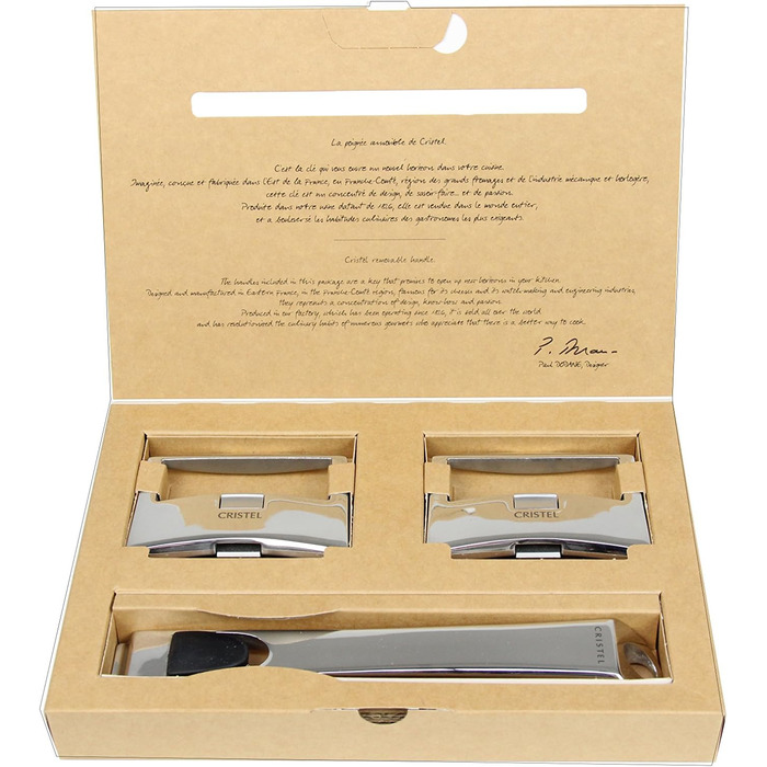 Набор ручек для посуды из нержавеющей стали, 3 предмета, серебристый Casteline Cristel