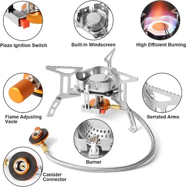 Вт Газовая плита с пьезоподжигом, ветрозащитная газовая походная печь для всех газовых горелок с винтовым картриджем, с адаптером Складная походная печь (3500 Вт с ветровым стеклом (красным)), 3500