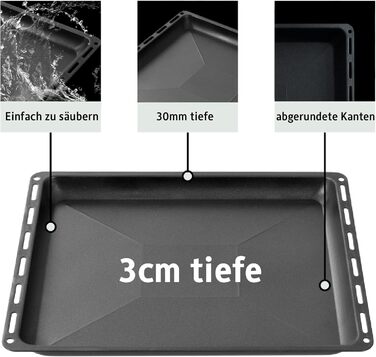 См, набір форм для випікання та решіток, глибока емальована сковорідка 3 см та хромована решітка для духовки та плити, стійка до подряпин та корозії, чорна (антипригарне покриття 455 x 30 мм), 45,5 x 36