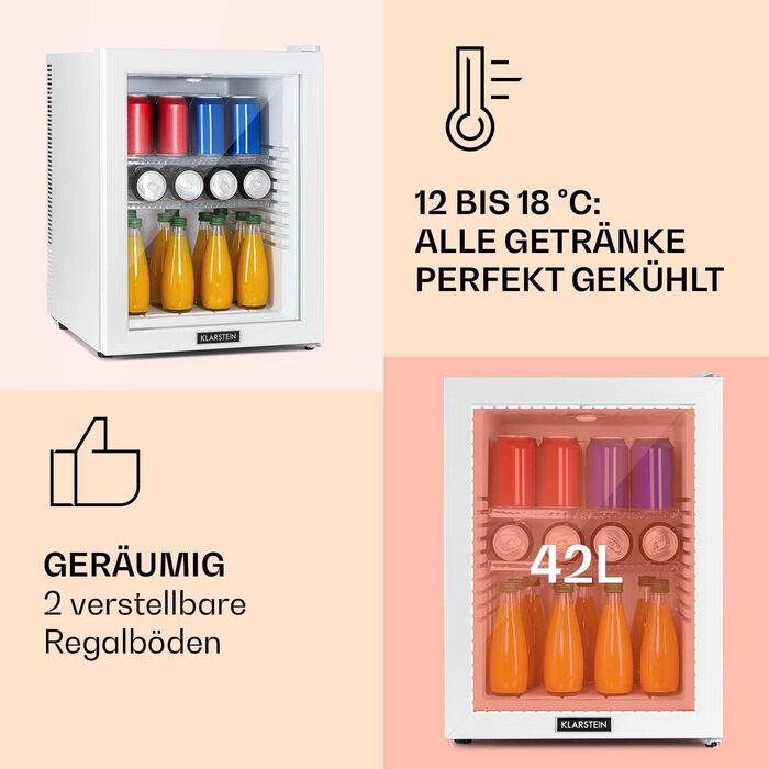 Мини-холодильник со стеклянной дверцей 42 л белый Klarstein