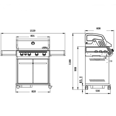 Газовый гриль SANTOS S-401 Black, с боковой горелкой, черный 900259 Код: 010954