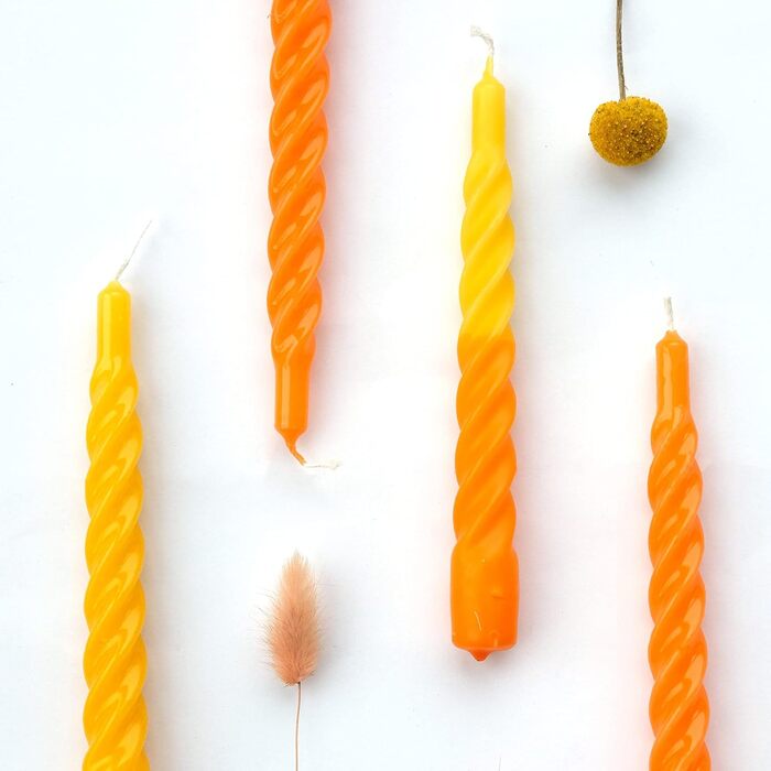 Свічки з крученим конусом, виготовлені в Італії, доступні 25 кольорів, лаковані настільні свічки, спіральні свічки з тривалим часом горіння 5 годин, декоративні свічки, 6 шт. , 2,2 x 21 см (помаранчеві)