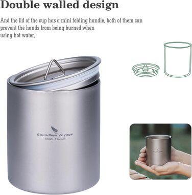 Титановая чайная чашка с двойными стенками 350 мл iBasingo