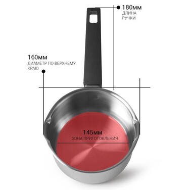 Ковш Fissman ELIZ 16x9 см/1,7л. со стеклянной крышкой нерж. сталь (5316)