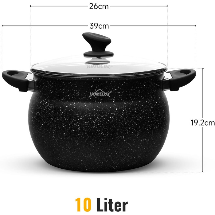 Індукційна каструля Homelux pot 24 см зі скляною кришкою, антипригарним покриттям, алюмінієві каструлі об&39ємом 8 л для всіх типів плит (H-C24) (26 см-10 л)