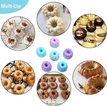 Набір силіконових форм для випічки Tongjude, 47 предметів, 6 силіконових форм для торта, форма для хліба, форми для пончиків, форма для випічки з антипригарним покриттям, з мірною чашкою та ложкою, сірий (5 набори форм для випічки)