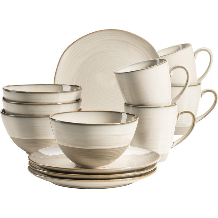 Набор винтажной посуды MSER серии 931818 Nottingham на 4 персоны, сервиз для завтрака из 12 предметов с неправильными круглыми формами в стиле ретро, керамогранит