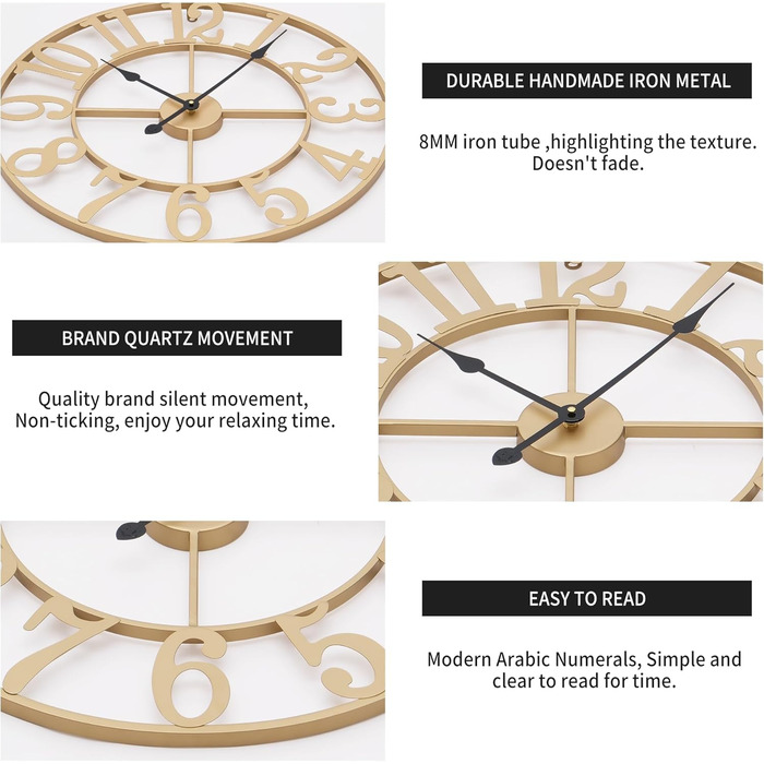 Великі круглі металеві безшумні настінні часи у вінтажному стилі 80 см HAITANG