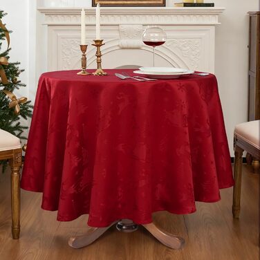 Маленька різдвяна скатертина Romanstile, яку можна прати та вона водовідштовхувальна, жакардовий олень та ялинка, квадратна скатертина для журнального столика, святкова, подарункова ( 180 см, червона)