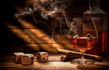 Набір каменів для віскі - 8 багаторазових кубиків льоду, щипці, тканинний мішок, VINENCO