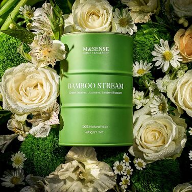 Ароматичні свічки M&SENSE з натурального соєвого воску, натуральна соєва свічка для домашнього декору, тривале горіння до 70 годин, класні подарунки-свічки для чоловіків і жінок (600 г, бамбуковий потік)