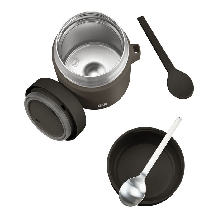 Харчовий контейнер 600 мл з ложкою, нержавіюча сталь, шоколадний колір Thermo Plus Zwilling