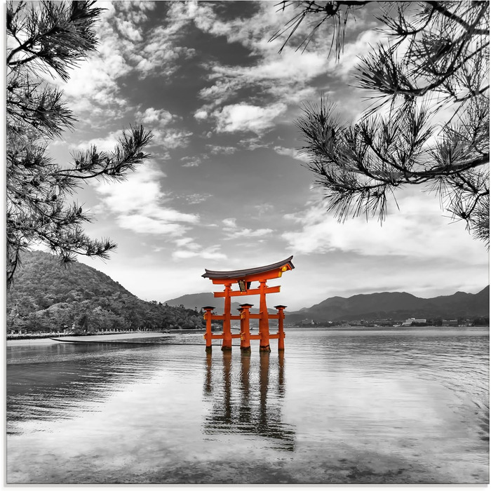 Настінний декор скляні картини настінна картина скляна картина цільна 40x40 см квадрат Тоскана Італія природа пейзаж сад троянди балкон вид літо T4QS (Vermillion Torii, 20 x 20 см)